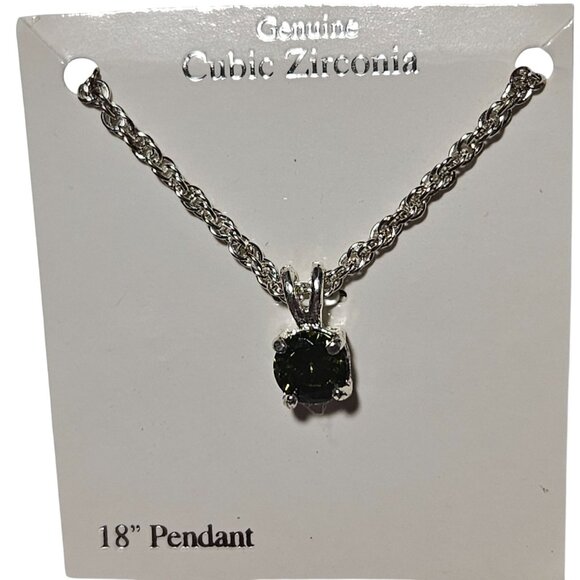 Genuine Cubic Zirconia Green Gemstone Pendant Necklace Minimalist Jewelry Women - Picture 1 of 3